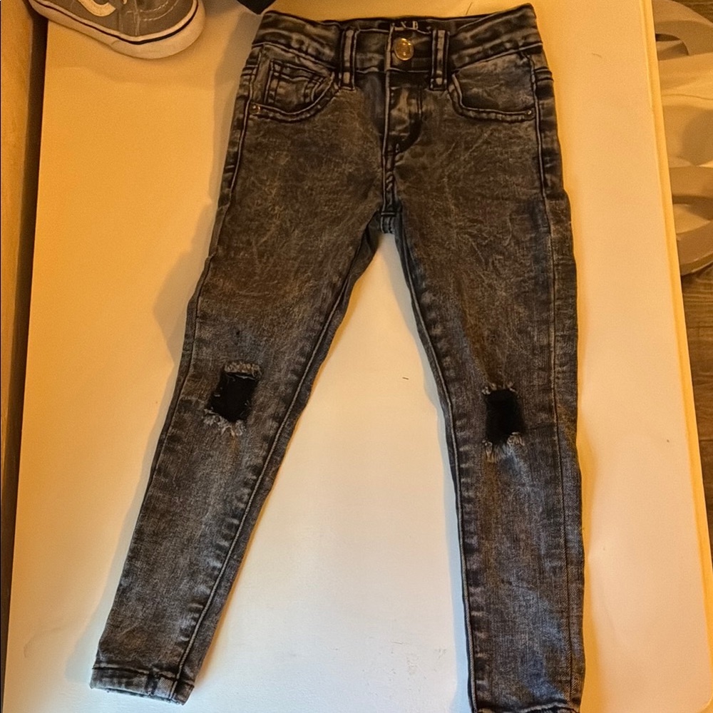 Black Distressed Skinny Jeans with Vintage Wash